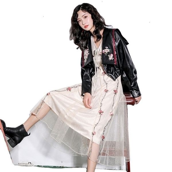 

women leather flight jacket embroidery bomber deri mont erkek