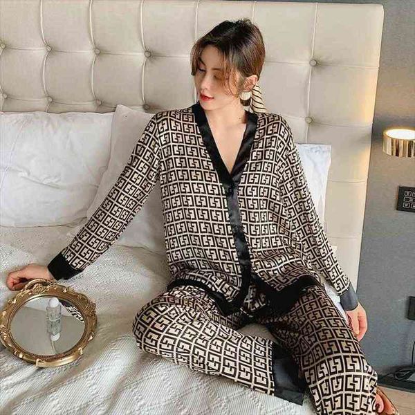 

pajamas set v neck womens sleepwears design cross letter print silk like home clothes size nightwear drop s, Black;red