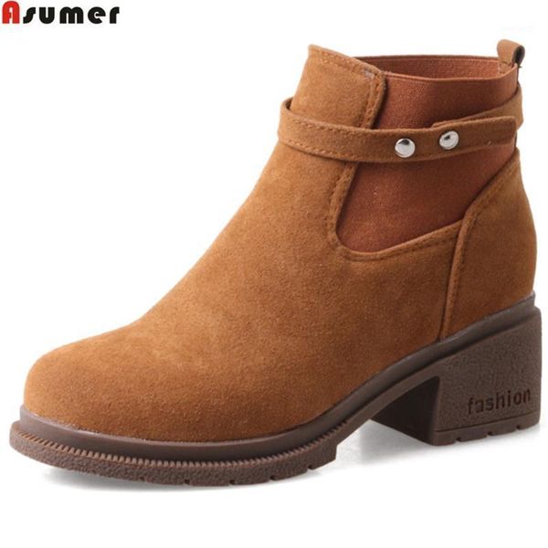

asumer black fashion autumn winter women boots round toe square heel ladies boots flock ankle new arrive shoes big size1