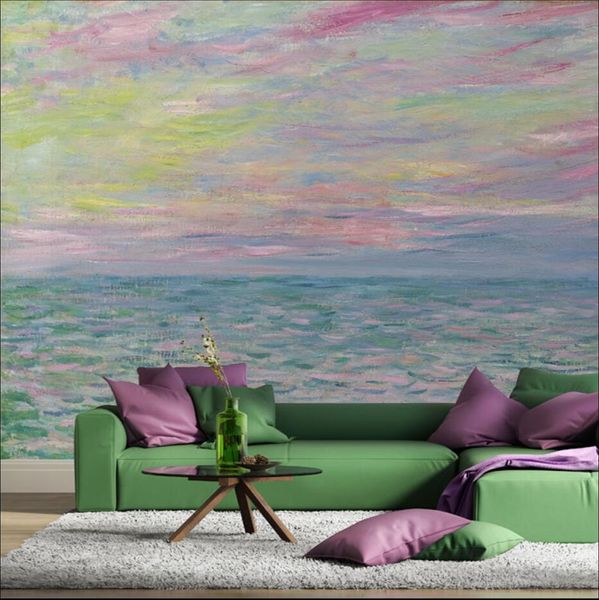 Französische Tapeten, Monet-Impression-Gemälde, abstraktes Meer, Tapete, Sofa-Hintergrund, Vlies-Wandbild