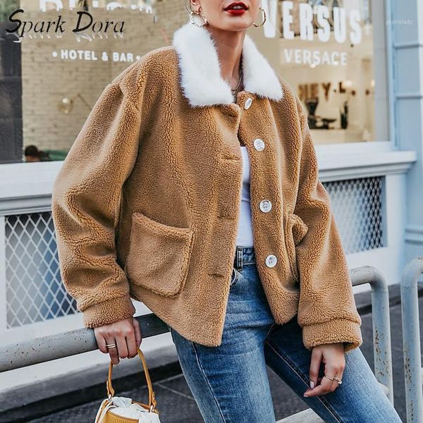 

women's fur & faux sparkdora casual warm soft women jacket coat vintage autumn winter female button pocket ladies outwear pink coats1, Black