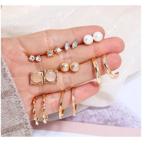 

new hoop large earrings european american exaggerated tassel earrings pearl heart cz stud round earrings do wmthog lihuibusiness, Golden;silver