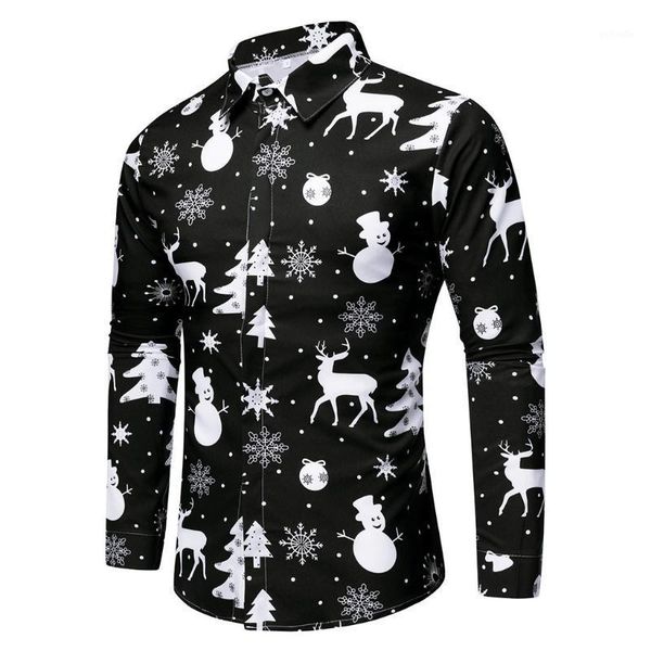 

new men shirt 5 color christmas shirts snowflakes deer printed shirt fashion casual men clothes party blouse long sleeve1, White;black