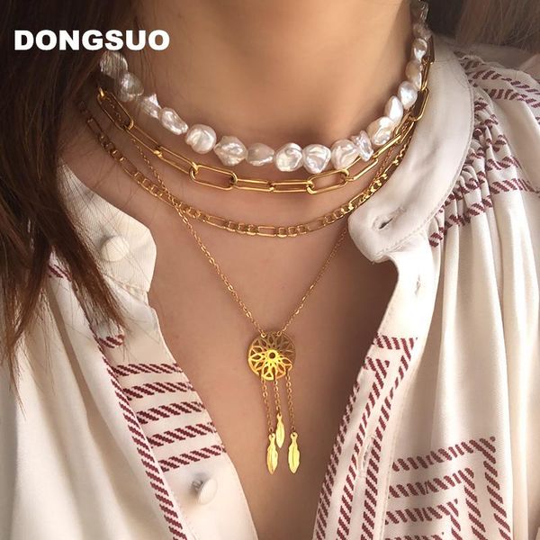 

chokers dongsuo brand chains choker necklaces women 18k gold plated brass copper metal ins fashion jewelry, Golden;silver