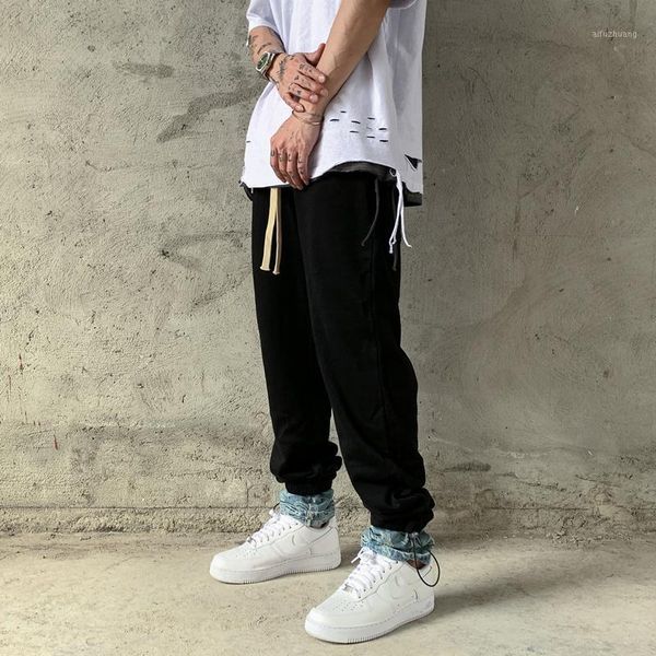 

cashew flower denim casual sweatpants male high street terry loose drawstring trousers oversize harajuku solid baggy sweat pants1, Black