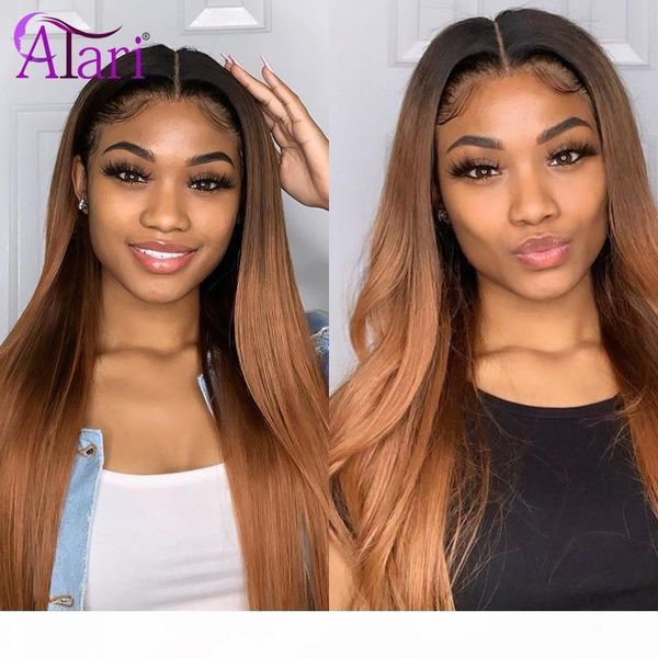 

t1b 27 30 colored human hair wigs transparent straight lace front wig pre plucked virgin human hair lace frontal wigs, Black;brown
