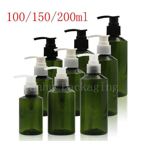 

100ml 150ml 200ml green lotion pump plastic bottles , dispenser liquid soap cosmetics container for shampoo shower gel 50pc/lot