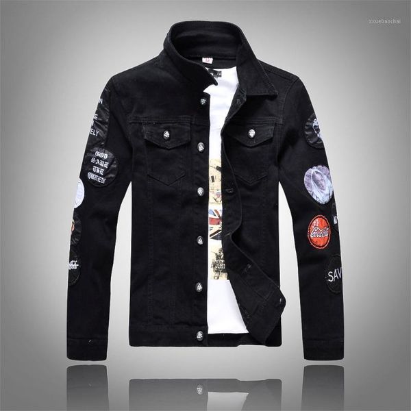 

men embroidery cowboy jacket hipster button sportswear coat 2018 new arrival slim denim jacket plus size m-4xl men's clothing1, Black;brown