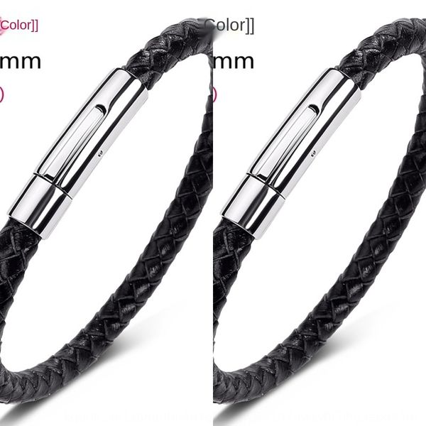 

korean men's hand woven leather rope stainless steel simple versatile korean jewelry men's hand woven leather rope bracelet stainl, Golden;silver