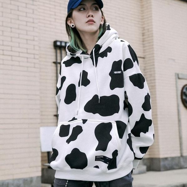 

cow print harajuku hoodies autumn winter thick pure cotton female hooded fashion female hoodie sweatshirts oversized hoodies, Black