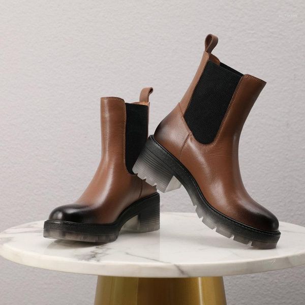 

genuine leather rubber boots women fashion elastic band thick high heels night club shoes woman heels1, Black