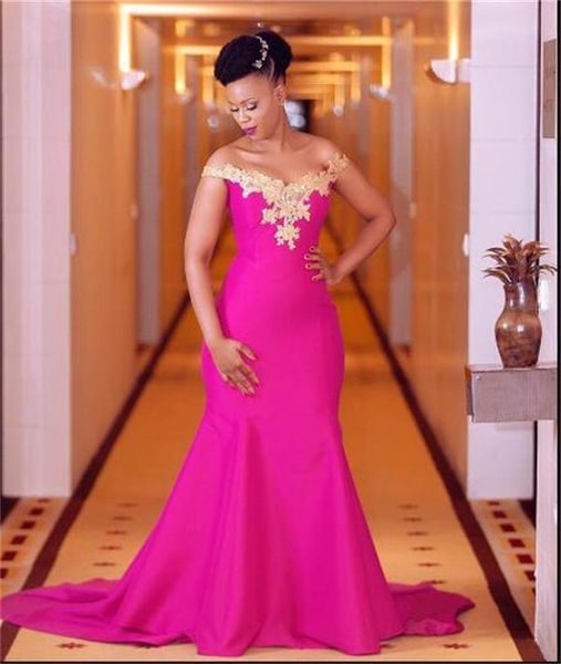 

simple applique lace mermaid african prom dresses 2021 for black girls formal sweep train fuchsia evening dresses plus size l31