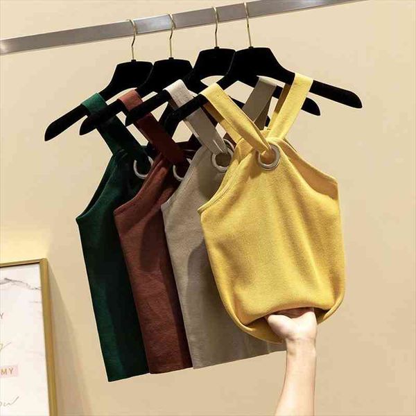 

singrain strap sleeveless halter cross tank knit camis female summer sleeveless slim camisole, White