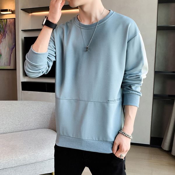 

men's new round neck pullover sweater youth fashion versatile loose long pullover coat clothes sleeve autumn clothes autumn long t men, Black