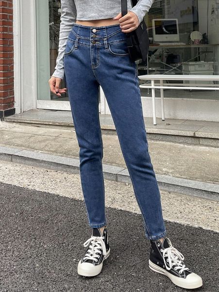 

dazy high waist thermal skinny jeans b7bv#, Blue