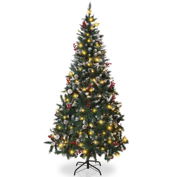 

unomor eco-friendly artificial 1.8m christmas tree with red berries string lights