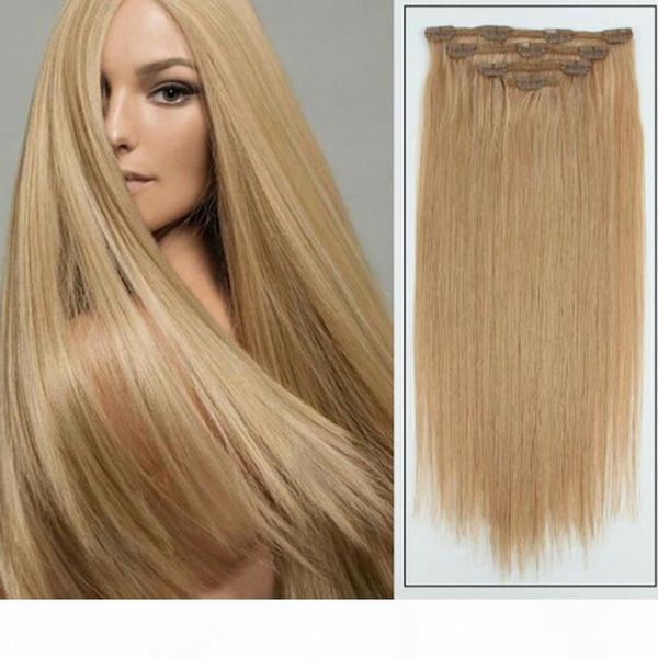 

elibess hair-brazilian human clip in hairs 100g set 7pcs set straight wave clip on human hairs, Black