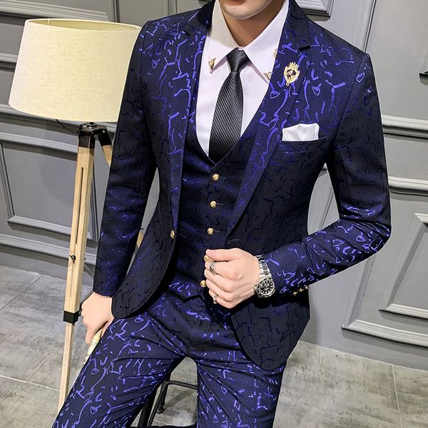 

2020 conjuntos de luxo dos homens mais recentes casaco cala colete design vestido ternos floral fino noivo smoking azul royal 8og0, White;black