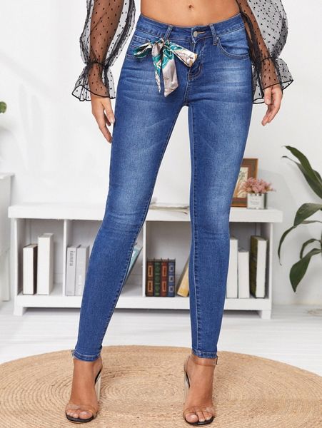 

bleach wash push-up skinny jeans without knot 049z#, Blue