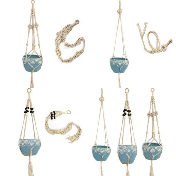 

cotton color rope pots holder handmade hanging basket flowerpot baskets lifting green plants hangers garden wall horticultural 9 9xc b2