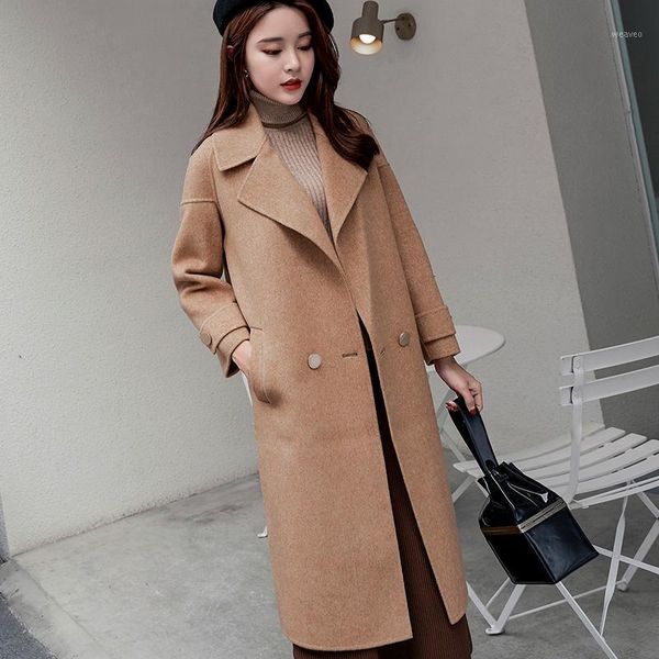 

2019 autumn and winter new wool coat female long section double-sided thick woolen windbreaker cashmere jacket1, Black