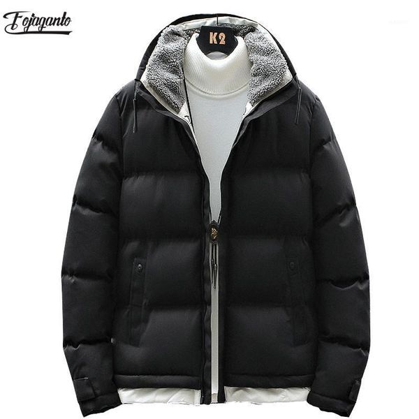 

fojaganto brand men street style parkas coats men's winter new wild cotton overcoat solid color casual hoodies parka coat male1, Black