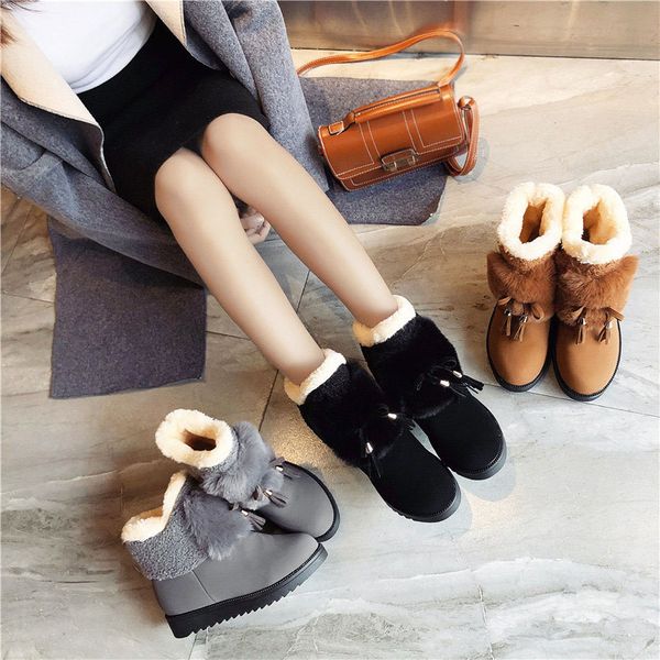 

2021 winter women snow shoes ladies lace up fashion tassle thick plush warm ankle boots non slip footwear new woman shoe yilx, Black