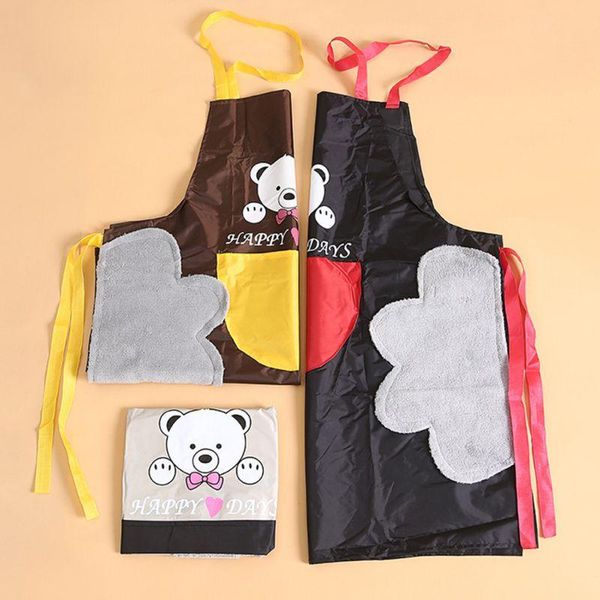 

aprons apron wiping hand waterproof stained home kitchen anti-pollution cooking waist korean creative bear hangin neck wipe towel
