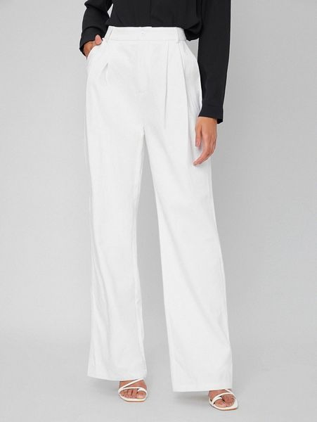 

tall high waist fold pleated wide leg pants 71ik#, Black;white