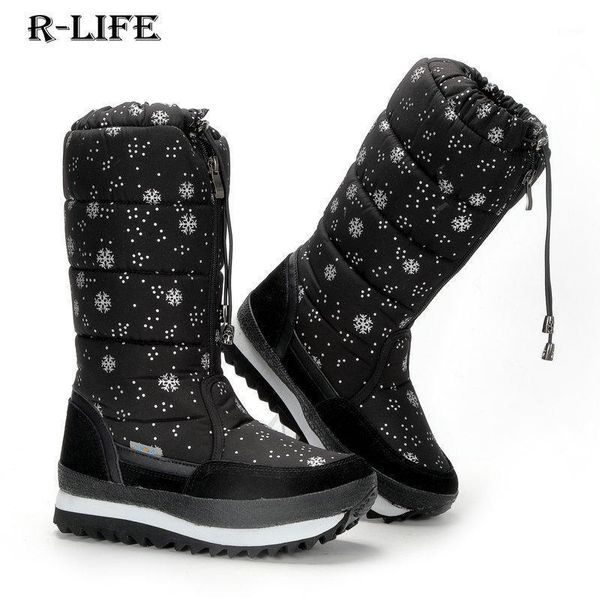 

boots winter snow boot warm platform women knee high plus velvet thickened light flat shoes zipper non-slip ladies1, Black