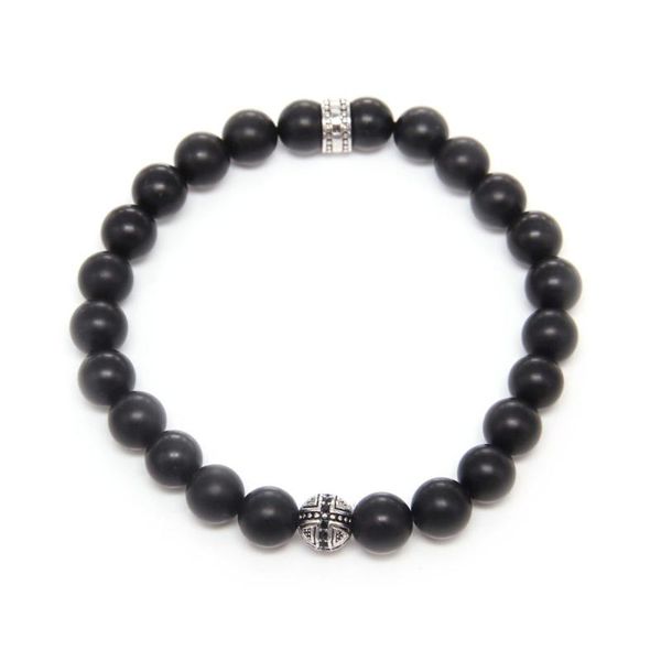 

black obsidian matted and cross beads bracelet, european rebel heart style jewelry for men b76