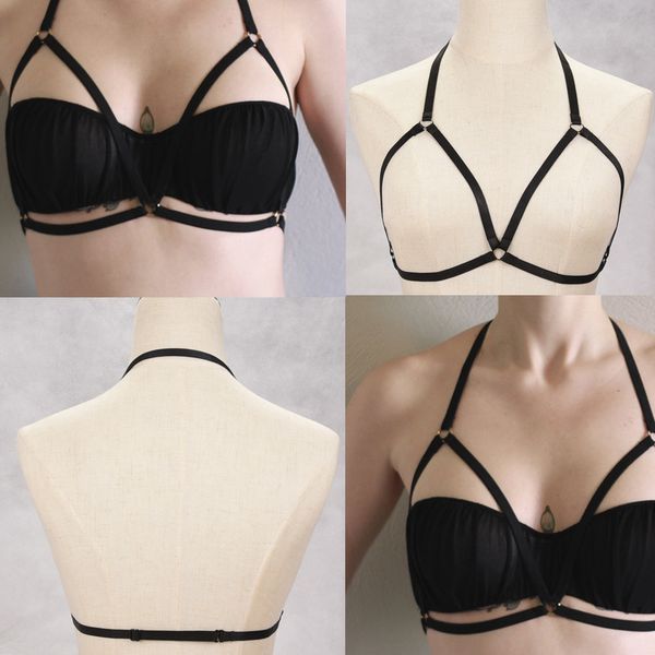 

black women gothic harajuku lingerie fetish wear body harness cage bra, Black;white