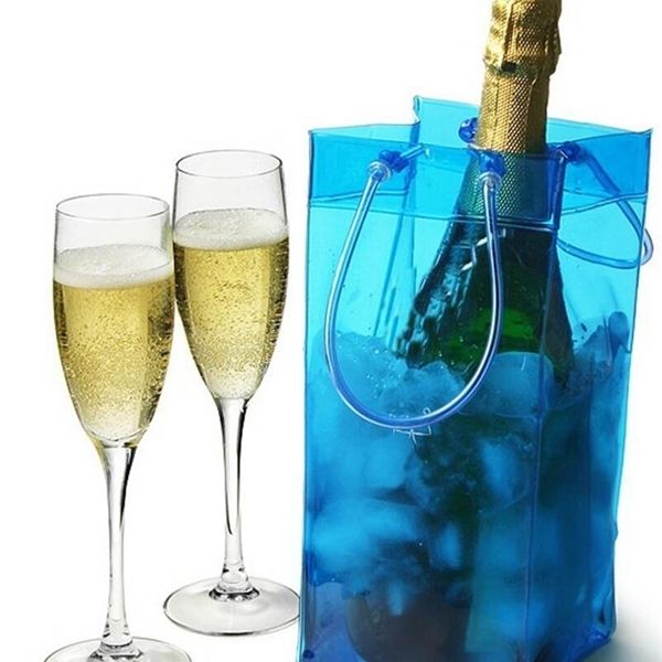 

durable transparent pvc champagne wine ice pouch cooler bag with handle portable clear storage outdoor coolin bags dha329