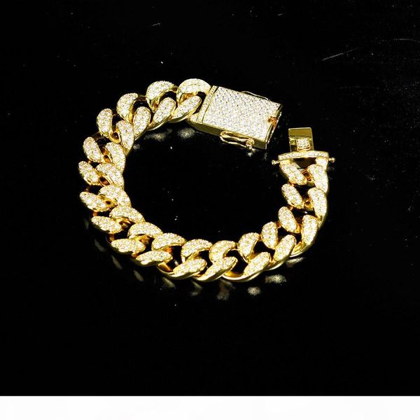 

20mm men's zircon cuban link bracelet hip hop jewelry gold thick heavy copper material iced out cz chain 7''-9, Black