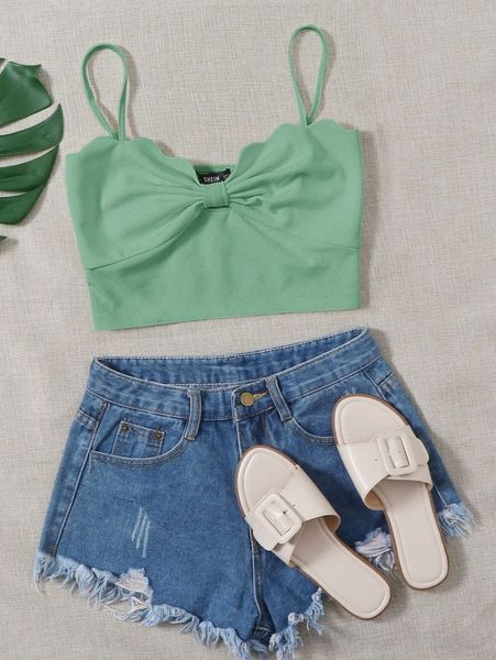 

ruched detail scallop trim crop cami z0gv#, White