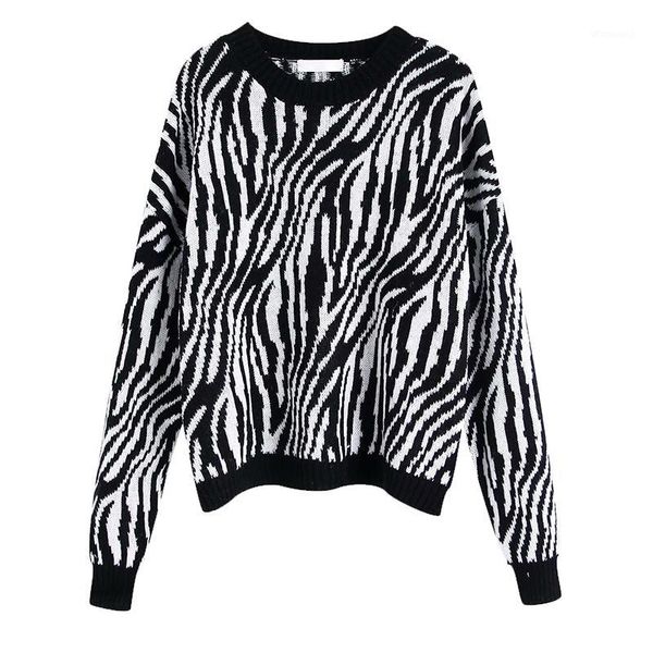 

zebra printed sweaters women fashion casual o neck sweater elegant long sleeve sweaters ffzmy131, White