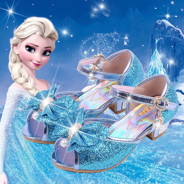 

girl anna elsa princess cinderella crystal bright diamond stage dancing show children sandals shoes blue/gold, Black;red