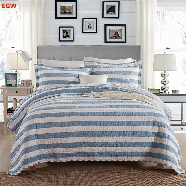 

bed cover set summer quilt comforter bedspread white blue stripe cotton quilting blanket pillowcase brief bedding home textile1