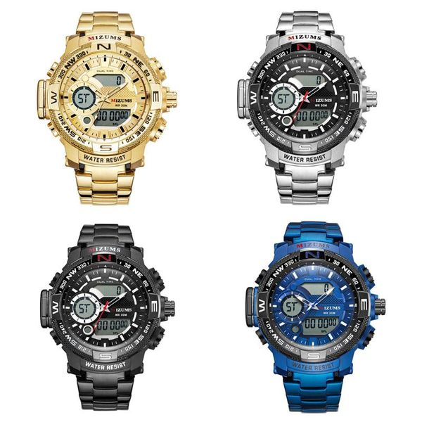 

mens quartz analog digital sport watches with alarm satch led backlight, Black