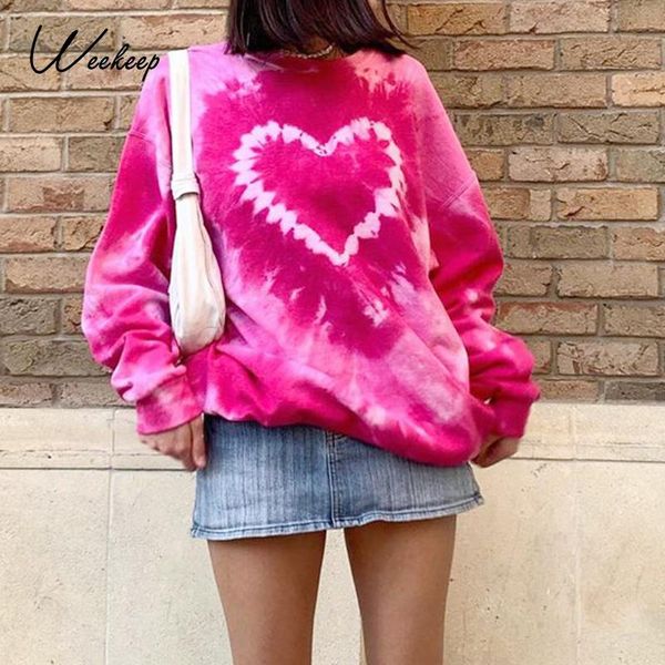 

women's hoodies & sweatshirts weekeep tie dye print fashion oversized women autumn long sleeve cut harajuku pullovers loose casual swea, Black