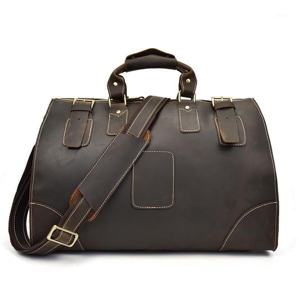 Duffel Bags Retro Crazy Horse Horse Leather Travel Bag Style European Men's Handbag Bagage Brown Brown Outdoor Business ombro LD7741