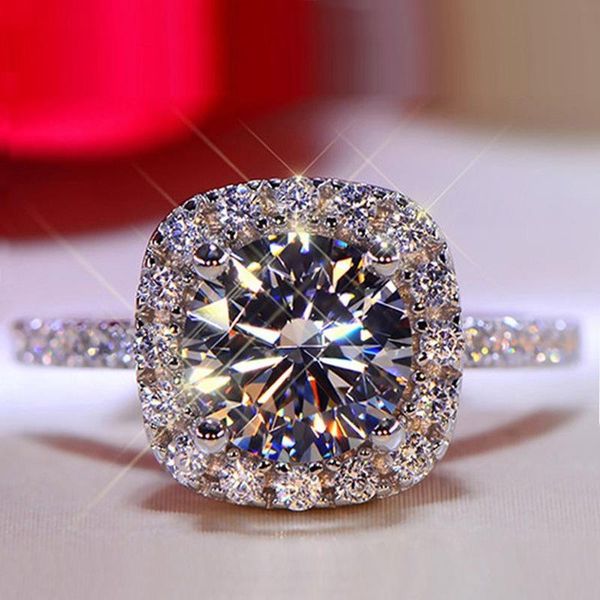 

wedding rings 2021 trendy crystal engagement design for women white cubic zircon elegant female jewerly, Slivery;golden