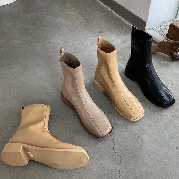 

boots fashion ankle women thick low heel ladies booties winter autumn sewing female short causal round toe woman shoes, Black