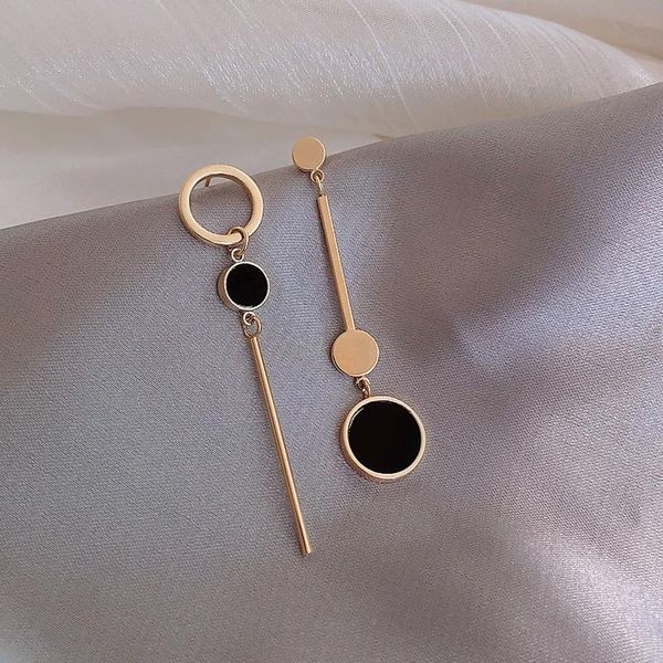 

simple design long earrings black elegant resin hollow circle slender dangle earrings for women korean fashion jewelry gift, Silver