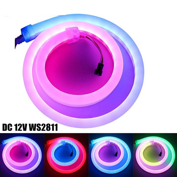 Indirizzabile 5M WS2811 Flex Silicone HA CONDOTTO LA Luce Al Neon DC12V/24V RGB Luce di Striscia Impermeabile Cintura Morbida Nome Bordo di Costruzione casa FAI DA TE Lampada Della Corda