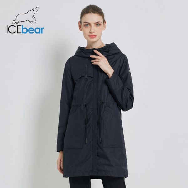 

icebear 2019 autumn new womens windbreaker hooded trench coat casual women's loose long clothing gwf19023i 1026, Tan;black