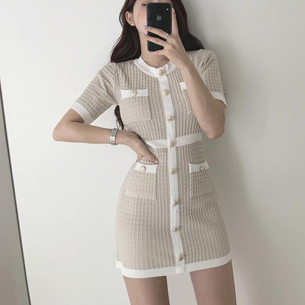 

button knitted dress bodycon mini vestido curto korean summer party elegant black black moda feminina ropa mujer 2021 robes, Black;gray