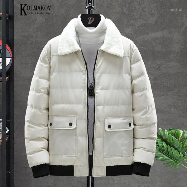

men's down & parkas kolmakov men's zipper turn-down collar casual padded coat warm thick male jackets cotton overcoat brand clothi, Black