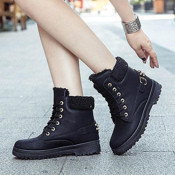 

boots snow winter women shoes 2021 lace-up solid ankle warm plush woman ladies female, Black