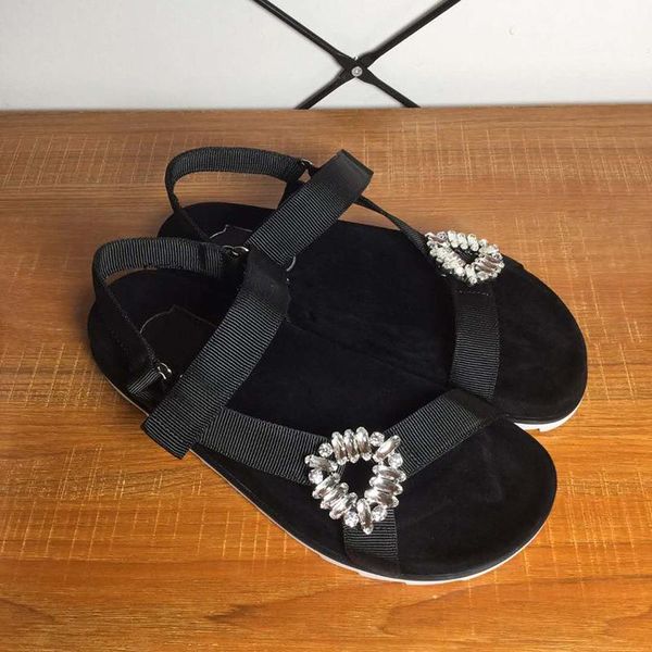 

sandals 2021 luxury summer crystal women gladiator stylish simple beach flat, Black
